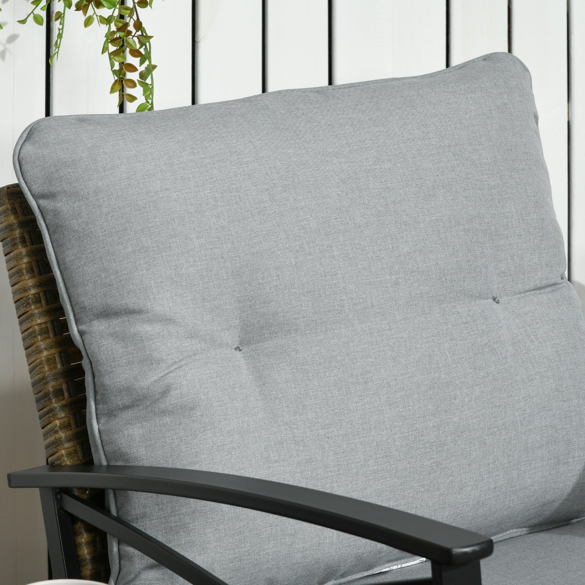 Outsunny 3 Piece Patio Rocking Chair Set, Outdoor Wicker Bistro Set with 2 Oversize Cushioned Porch Rockers and 2 Tier Coffee Table for Garden, Backyard, Light Gray