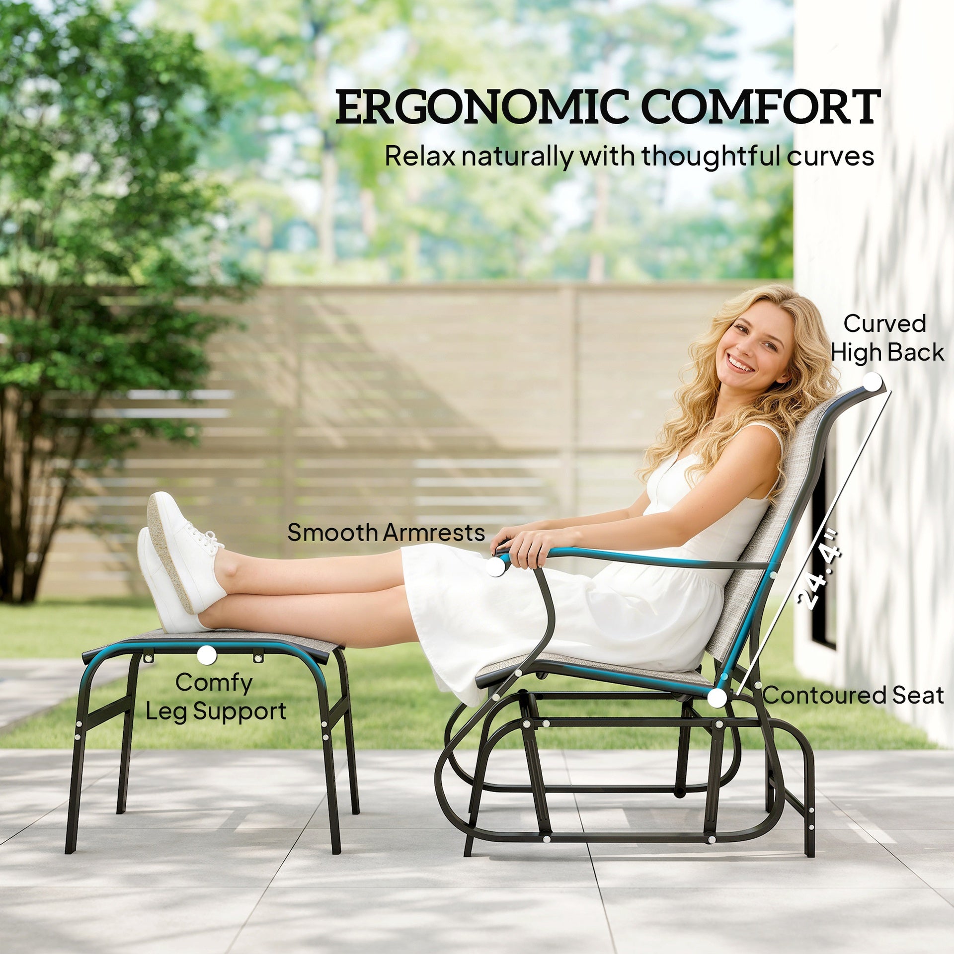 Outsunny Outdoor Glider with Ottoman, Patio Glider Chair Set with High Back, Wide Seat for Porch, Garden, Backyard, Gray