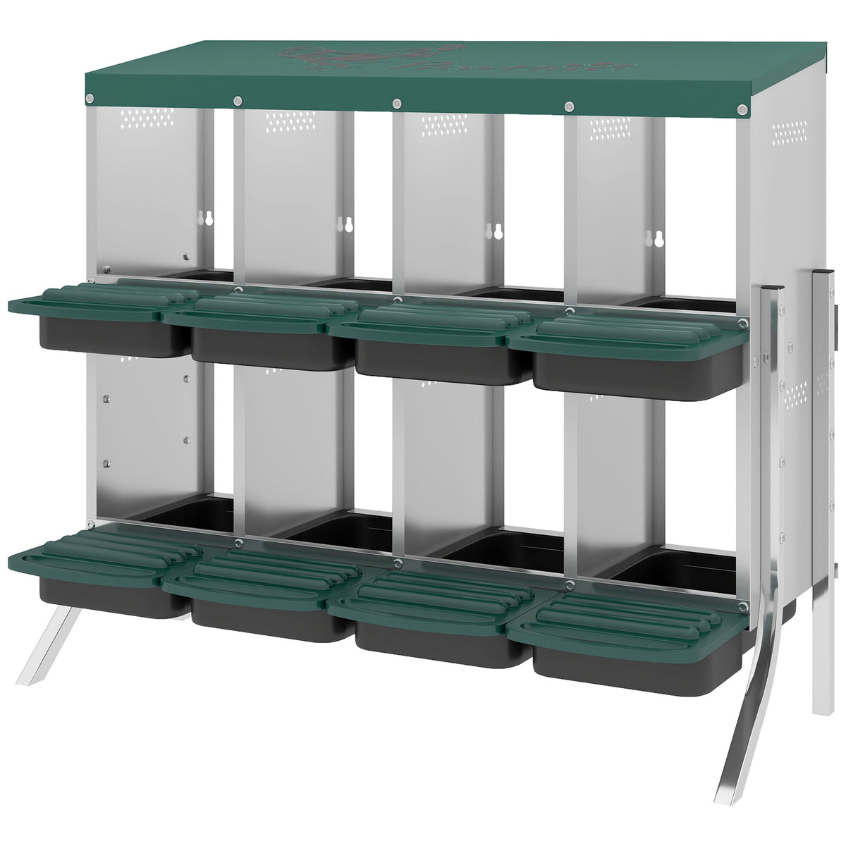 PawHut Chicken Nesting Boxes, 8 Compartment Metal Nesting Boxes for Chickens, Two-Tier Egg Laying Boxes with Vented Holes