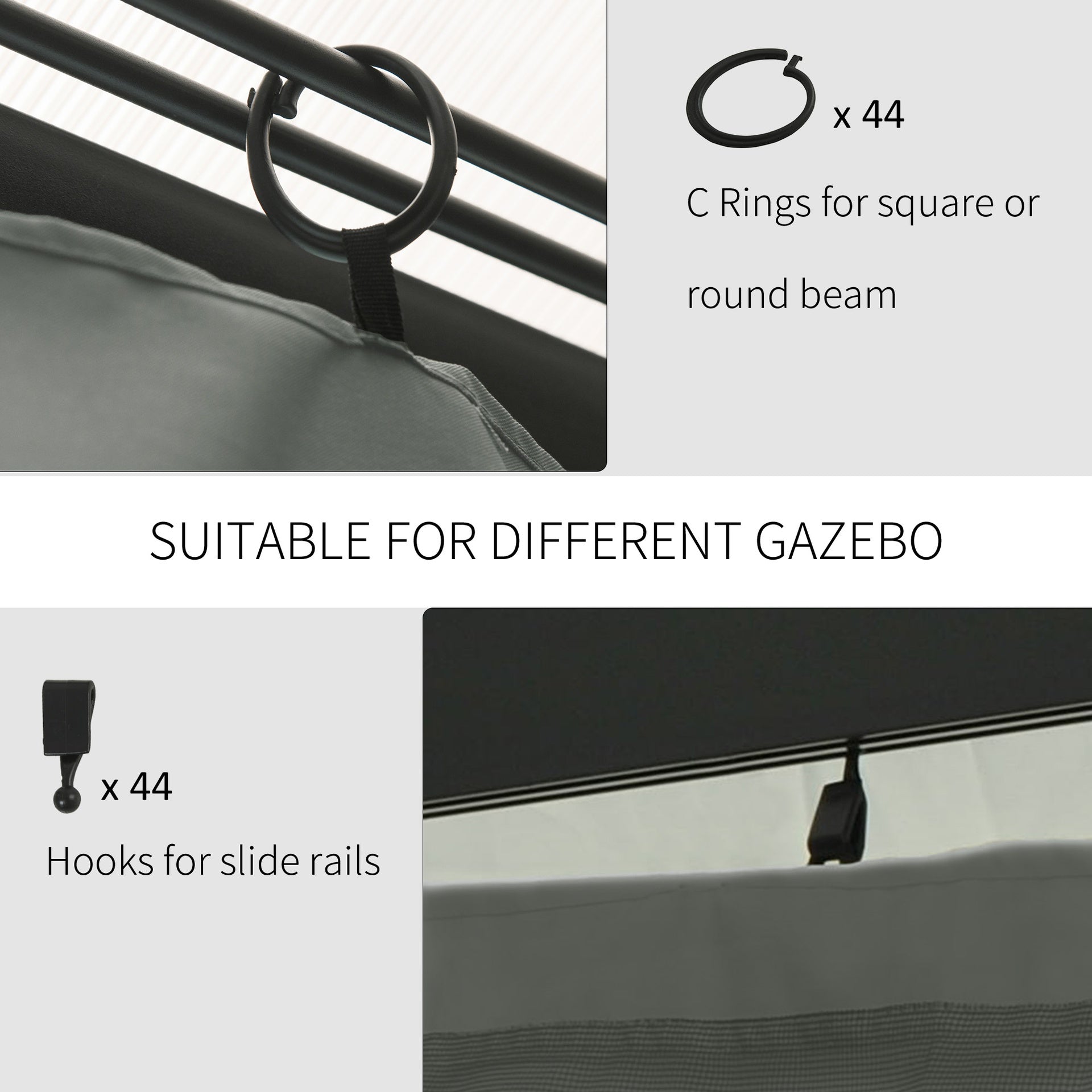 Outsunny 9.84' x 11.8' Gazebo Sidewall Set with Hooks/C-Rings, Gray