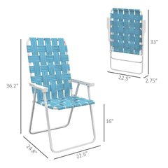 Outsunny Set of 2 Patio Folding Chairs, Classic Outdoor Camping Chairs, Portable Lawn Chairs w/ Armrests, Blue