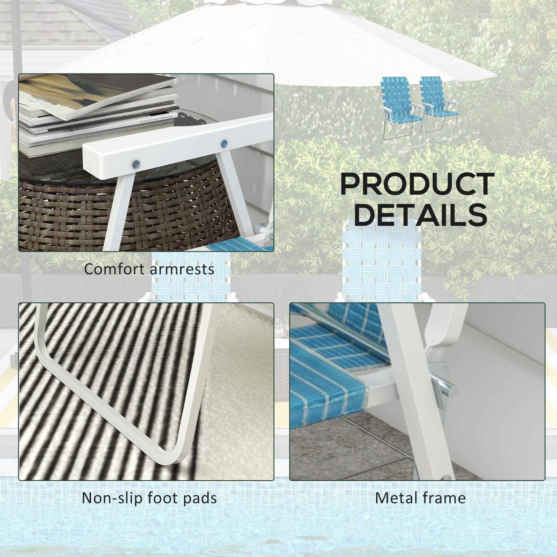 Outsunny Set of 2 Patio Folding Chairs, Classic Outdoor Camping Chairs, Portable Lawn Chairs w/ Armrests, Blue