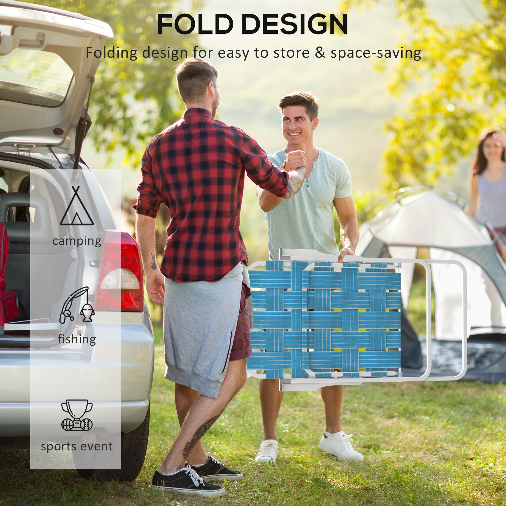 Outsunny Set of 2 Patio Folding Chairs, Classic Outdoor Camping Chairs, Portable Lawn Chairs w/ Armrests, Blue