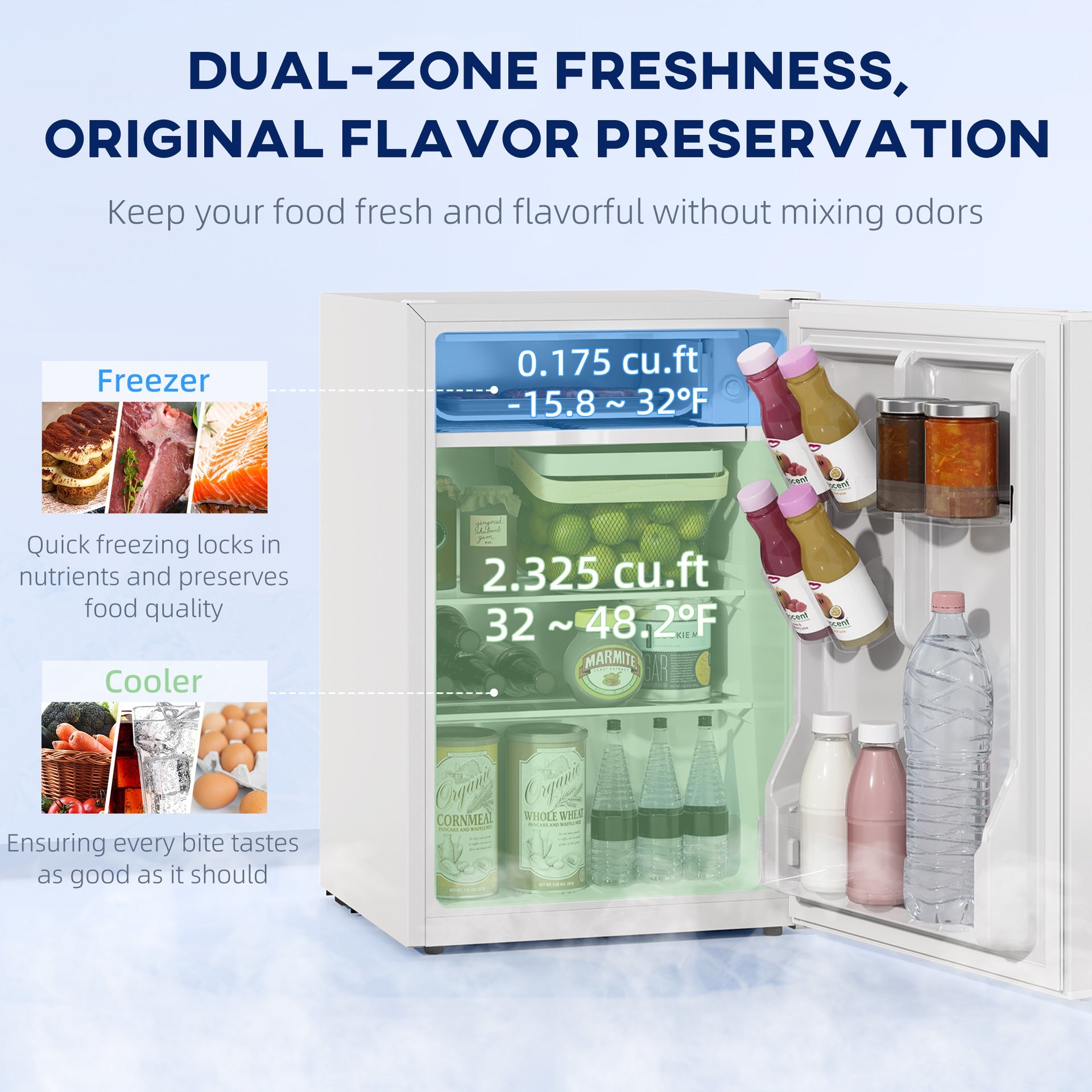 HOMCOM 2.5 Cu.Ft Mini Fridge, Single Door Compact Refrigerator with Freezer, Adjustable Thermostat, Reversible Door, White