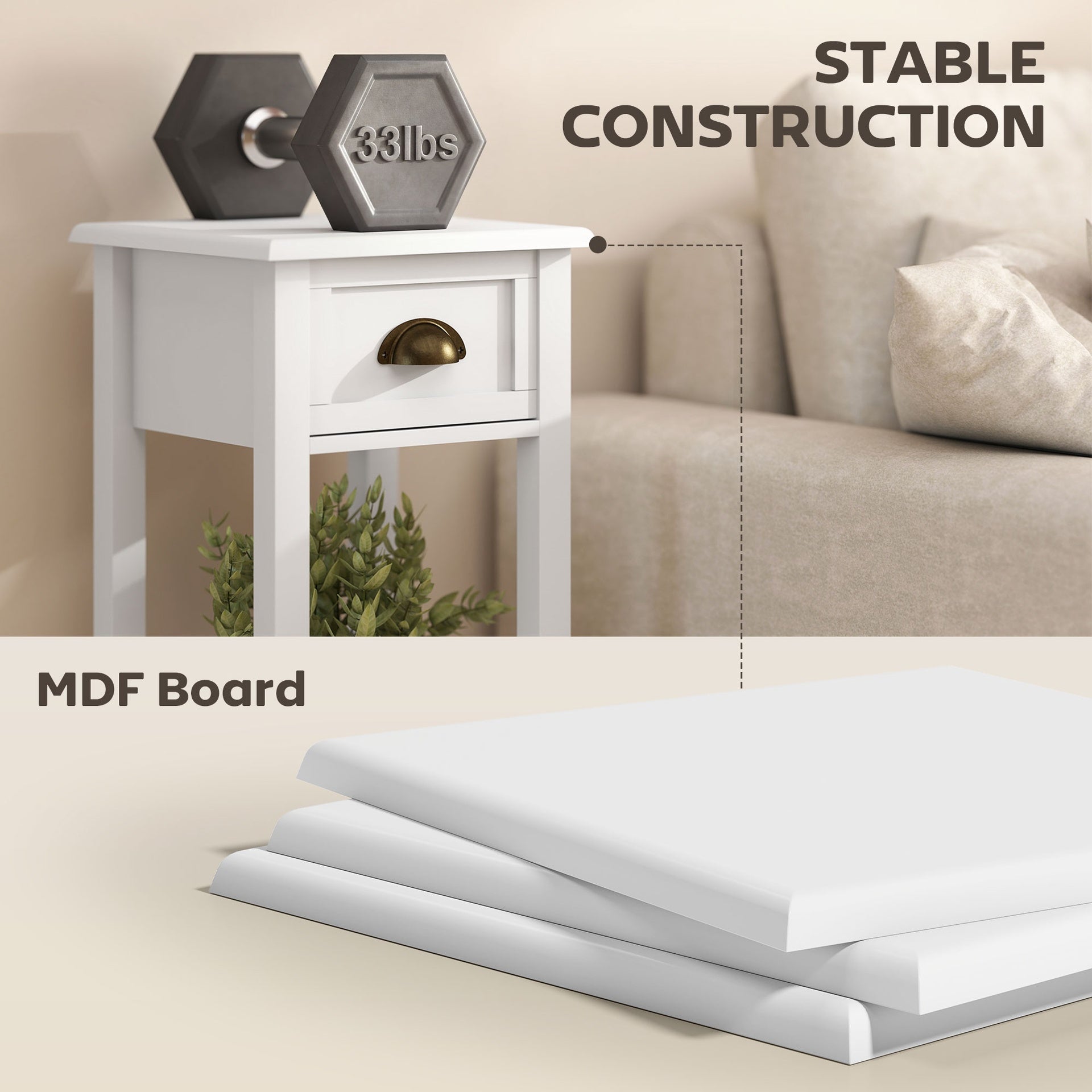 HOMCOM 2-Tier Side Table with Drawer and Shelf, End Table for Living Room and Hallway, White
