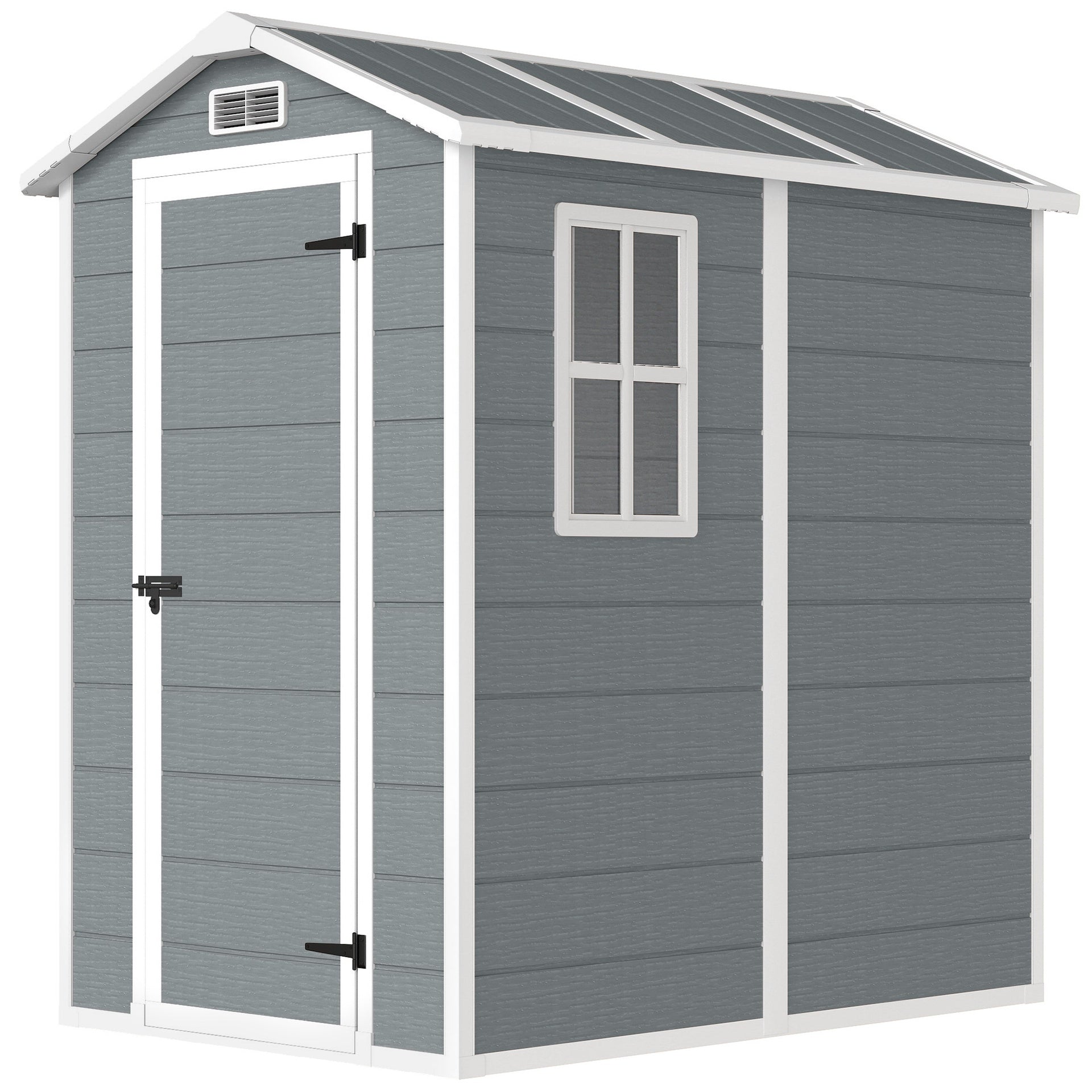 Outsunny 6' x 4' Outdoor Storage Shed, Plastic Shed with Floor, Window, Lockable Door and Vents for Outdoor Patio Storage, Gray