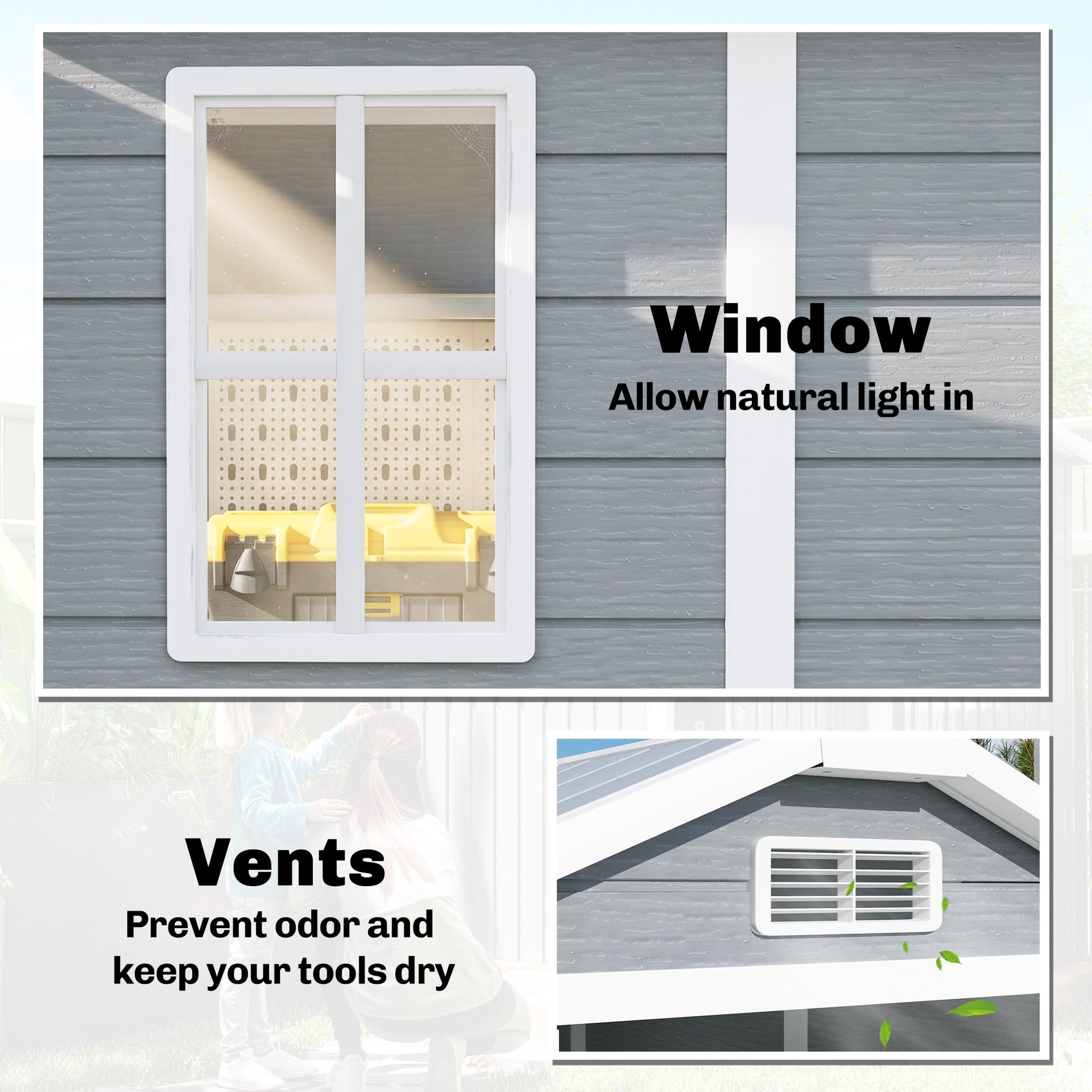 Outsunny 6' x 4' Outdoor Storage Shed, Plastic Shed with Floor, Window, Lockable Door and Vents for Outdoor Patio Storage, Gray