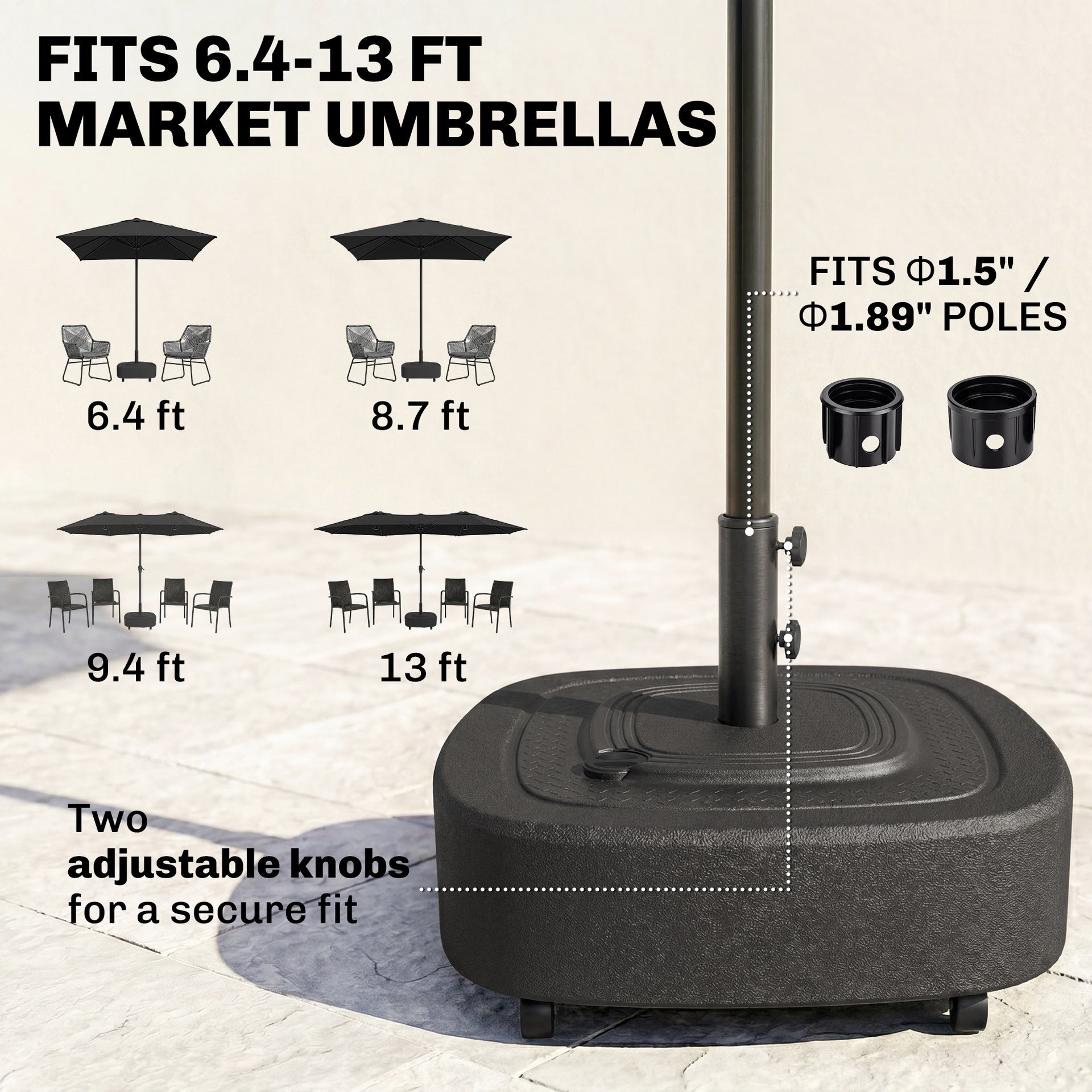 Outsunny Patio Umbrella Base Outdoor Umbrella Stand with Wheels for 1.5"/1.9" Umbrella Poles
