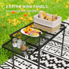 Outsunny Folding Camping Table, 4.5ft Portable Table with 2 Wing Panels, Height Adjustable Metal Picnic Table