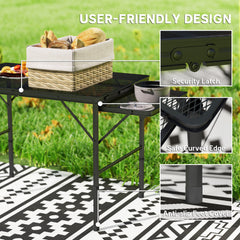 Outsunny Folding Camping Table, 4.5ft Portable Table with 2 Wing Panels, Height Adjustable Metal Picnic Table