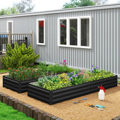 Outsunny 95" x 36" x 12" Galvanized Raised Garden Bed, Easy DIY and Cleaning for Growing Flowers, Herbs, Succulents, Black