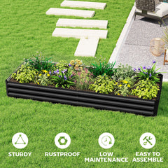 Outsunny 95" x 36" x 12" Galvanized Raised Garden Bed, Easy DIY and Cleaning for Growing Flowers, Herbs, Succulents, Black