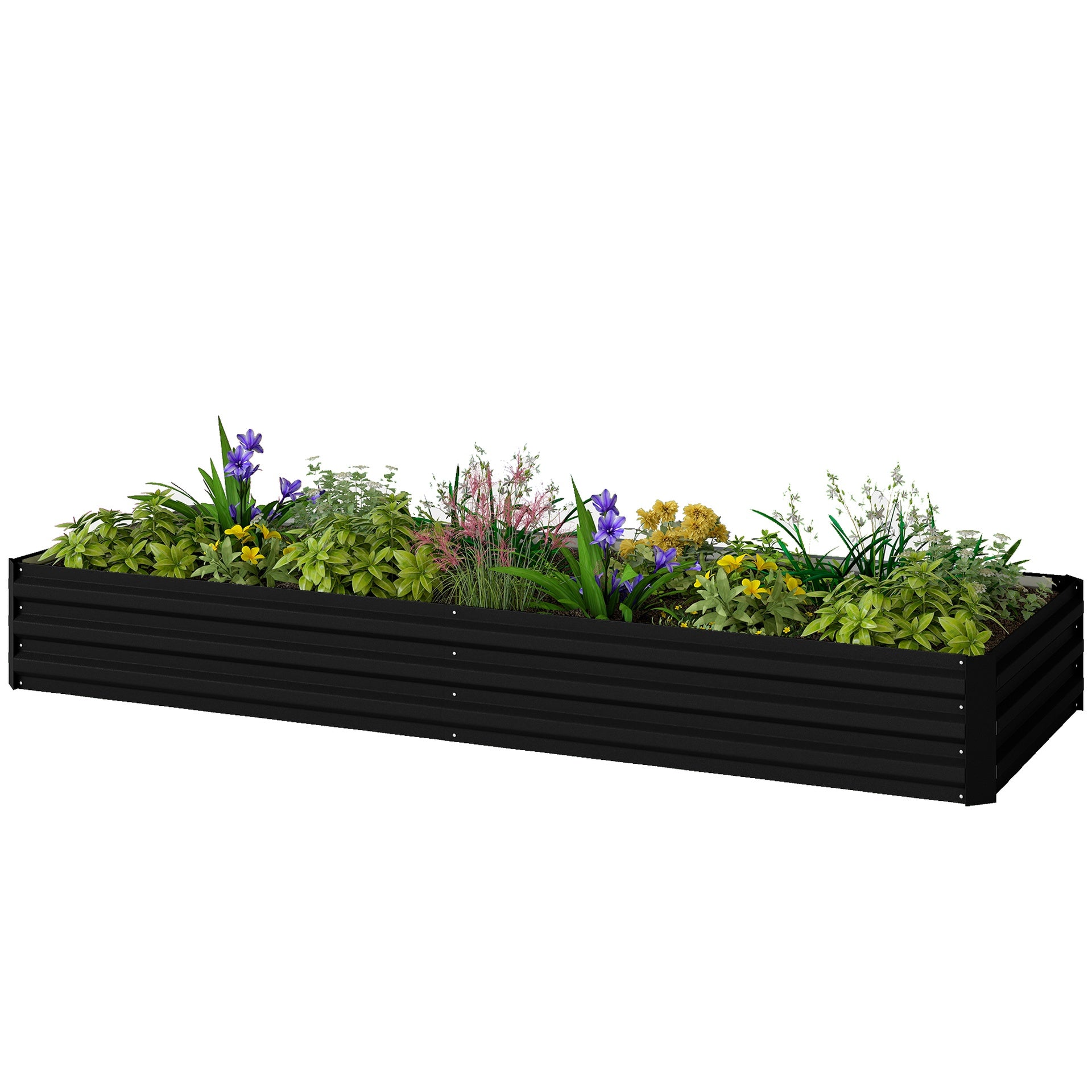 Outsunny 95" x 36" x 12" Galvanized Raised Garden Bed, Easy DIY and Cleaning for Growing Flowers, Herbs, Succulents, Black