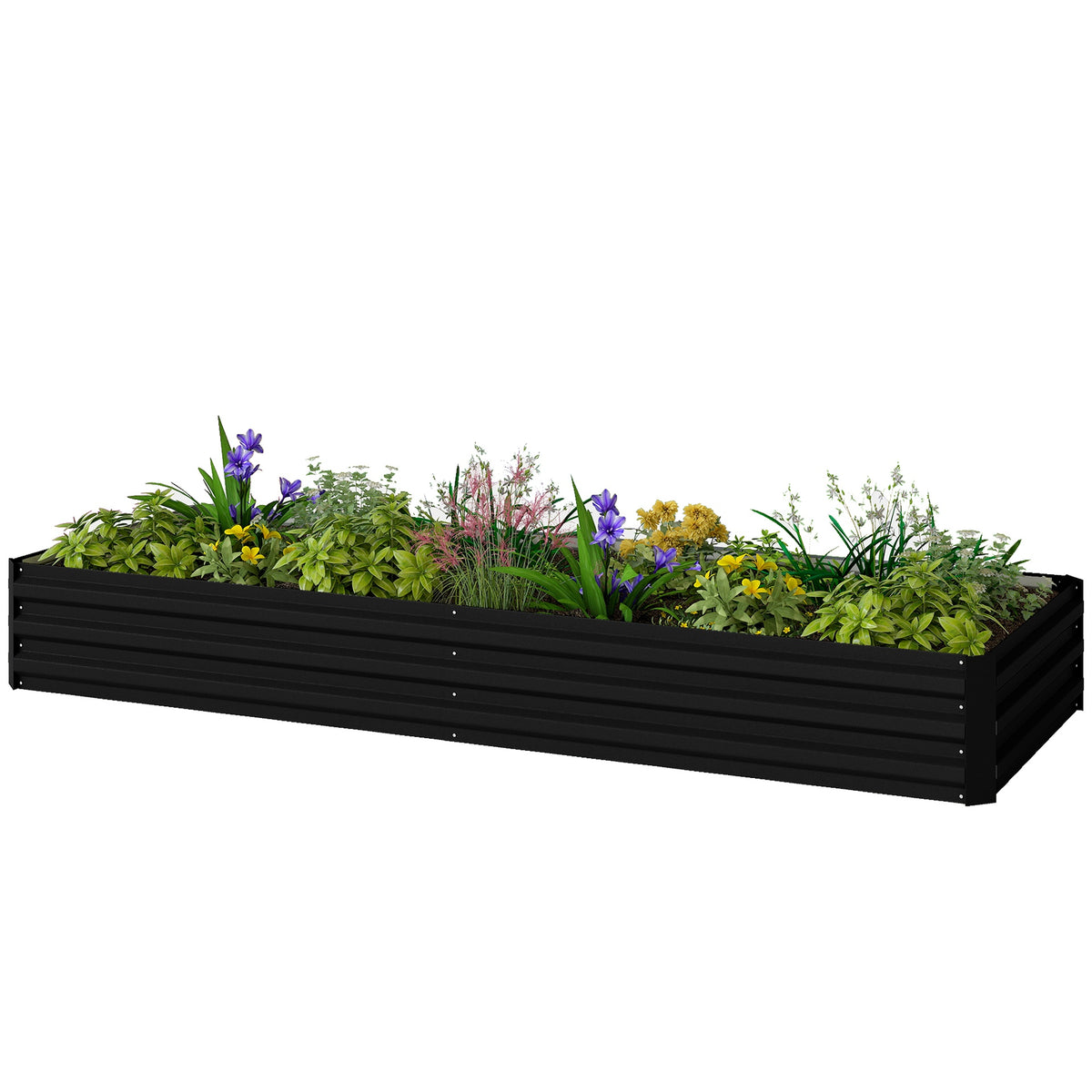 Outsunny 95" x 36" x 12" Galvanized Raised Garden Bed, Easy DIY and Cleaning for Growing Flowers, Herbs, Succulents, Black