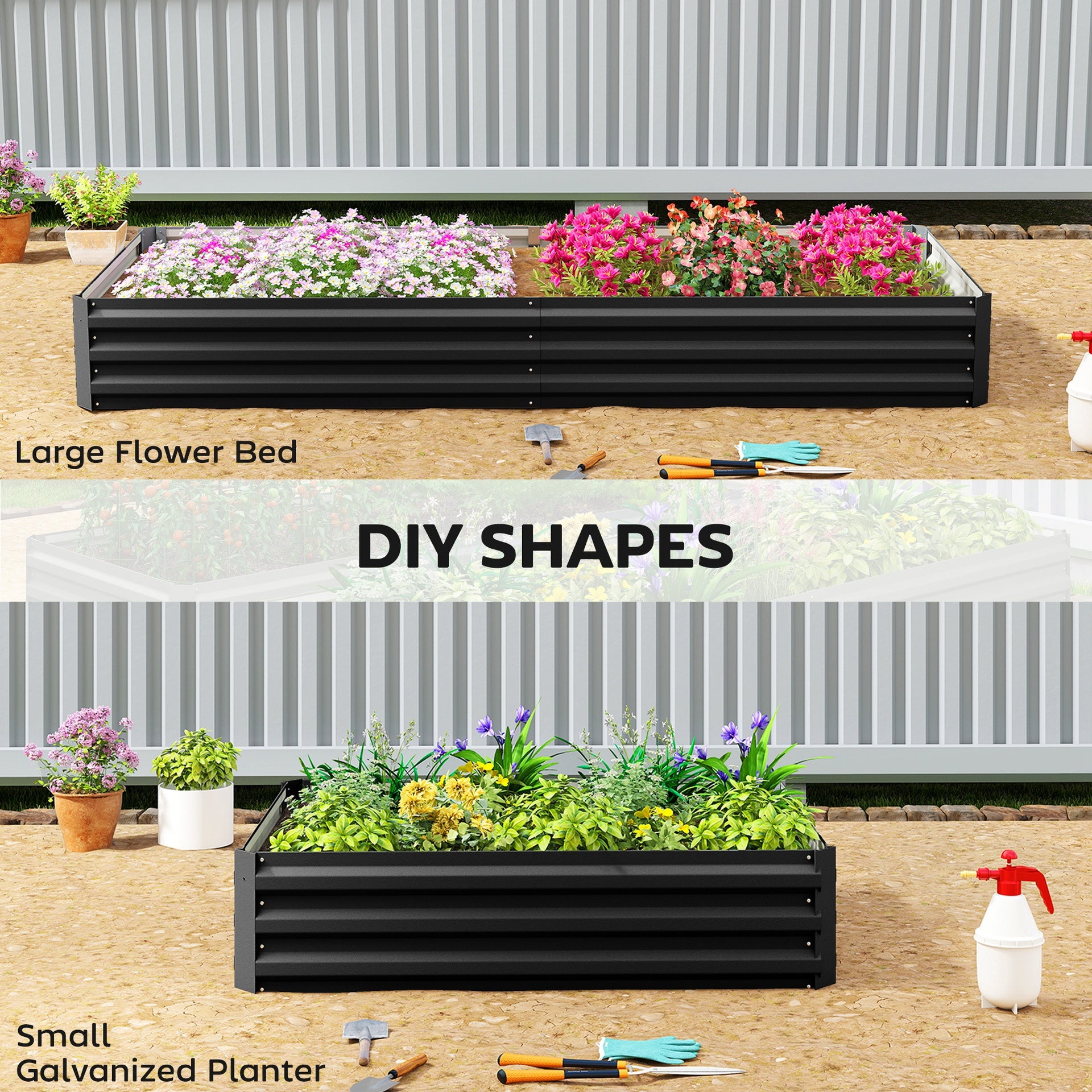 Outsunny 95" x 36" x 12" Galvanized Raised Garden Bed, Easy DIY and Cleaning for Growing Flowers, Herbs, Succulents, Black