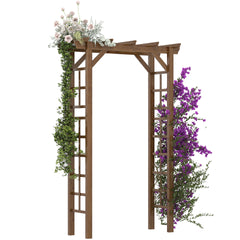 Outsunny 85" Wooden Garden Arbor for Wedding and Ceremony, Outdoor Garden Arch Trellis for Climbing Vines - Carbonized