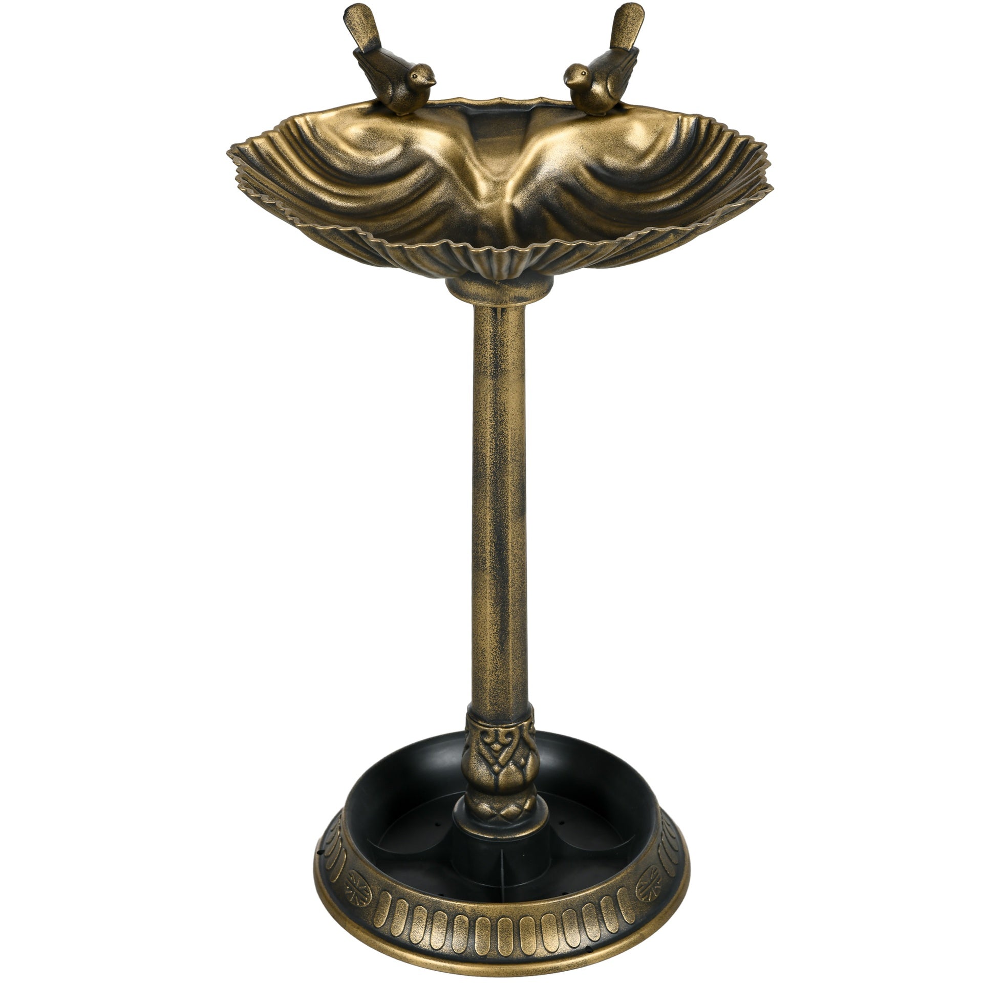 Outsunny 32" Antique Bird Bath Decorative Birdbath Bird Feeder Bowl with Planter Pedestal and Bird Statues, Bronze