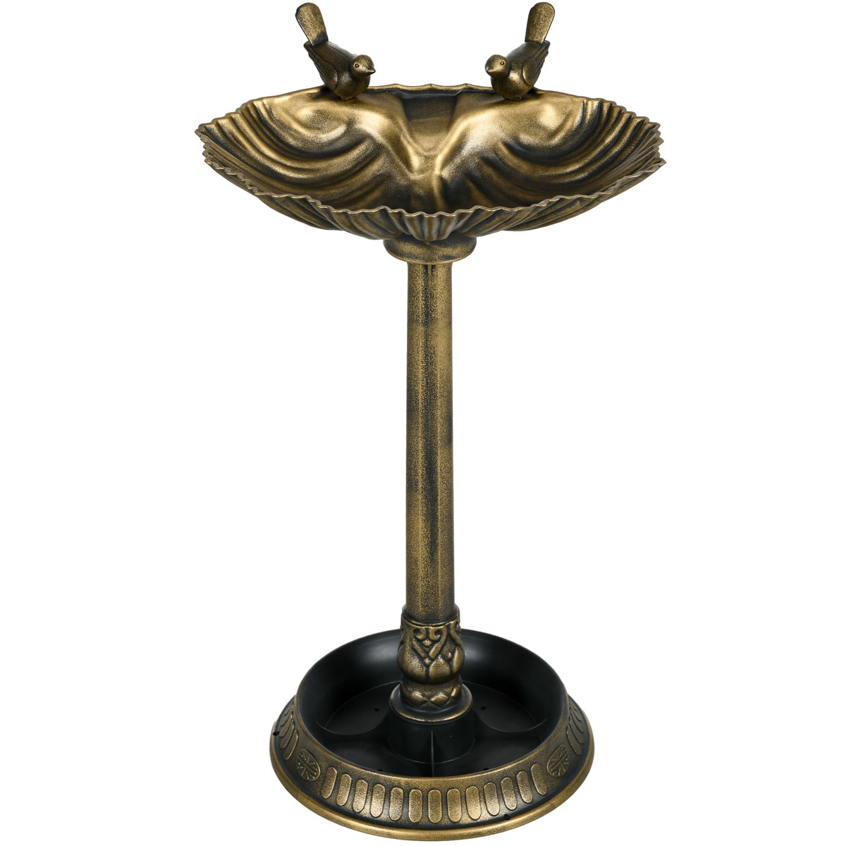 Outsunny 32" Antique Bird Bath Decorative Birdbath Bird Feeder Bowl with Planter Pedestal and Bird Statues, Bronze