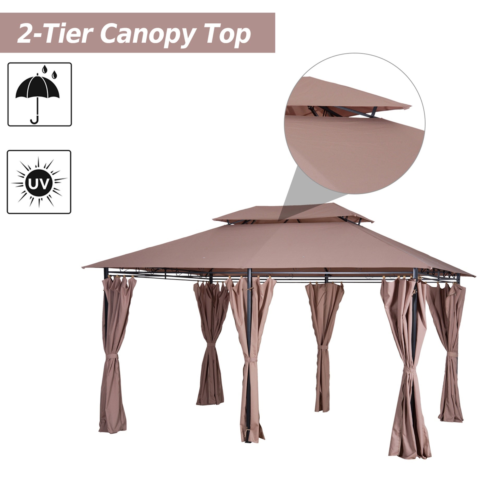 Outsunny 10' x 13' Patio Gazebo, Outdoor Gazebo Canopy Shelter with Curtains, Vented Roof, Steel Frame for Garden, Lawn, Backyard and Deck, Khaki