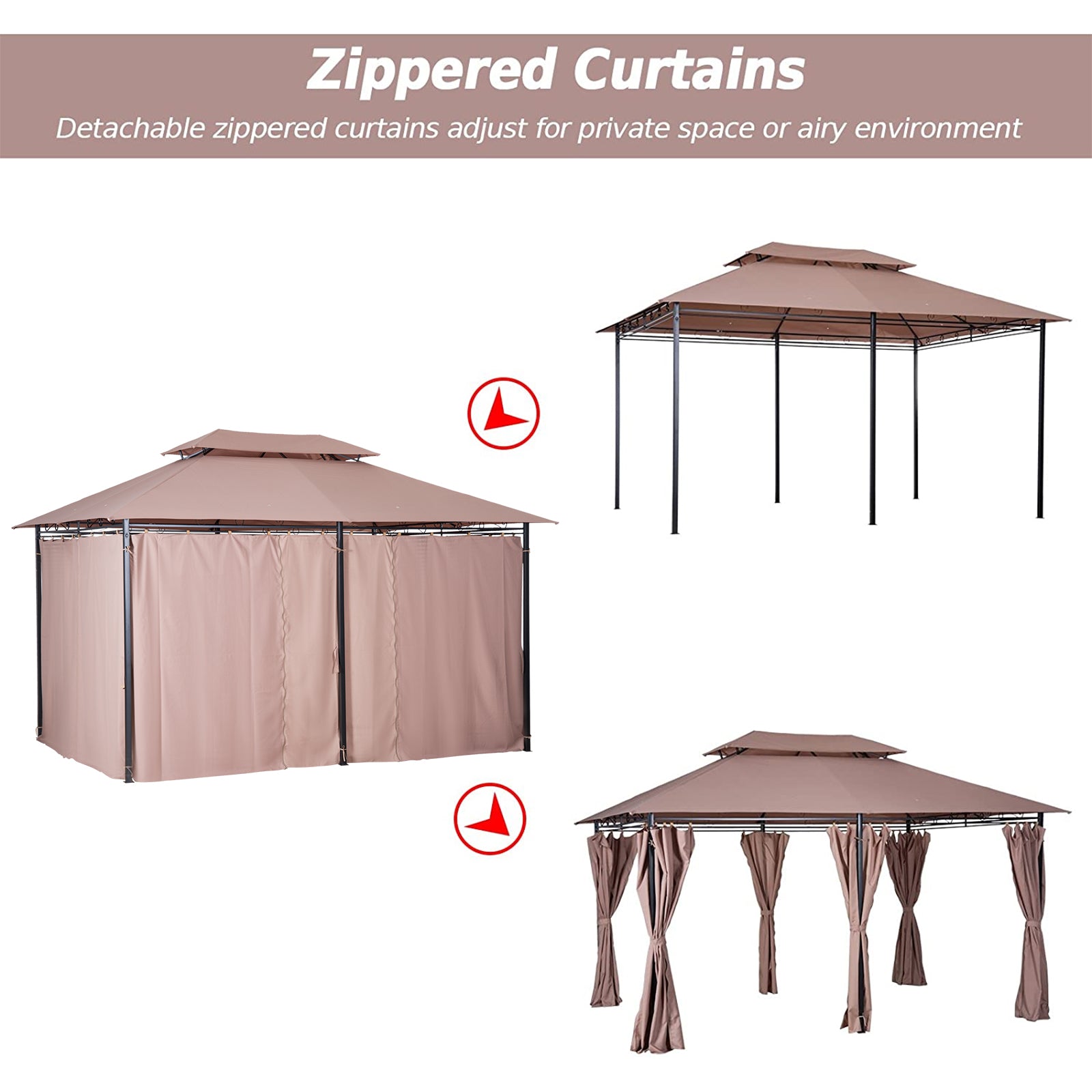 Outsunny 10' x 13' Patio Gazebo, Outdoor Gazebo Canopy Shelter with Curtains, Vented Roof, Steel Frame for Garden, Lawn, Backyard and Deck, Khaki