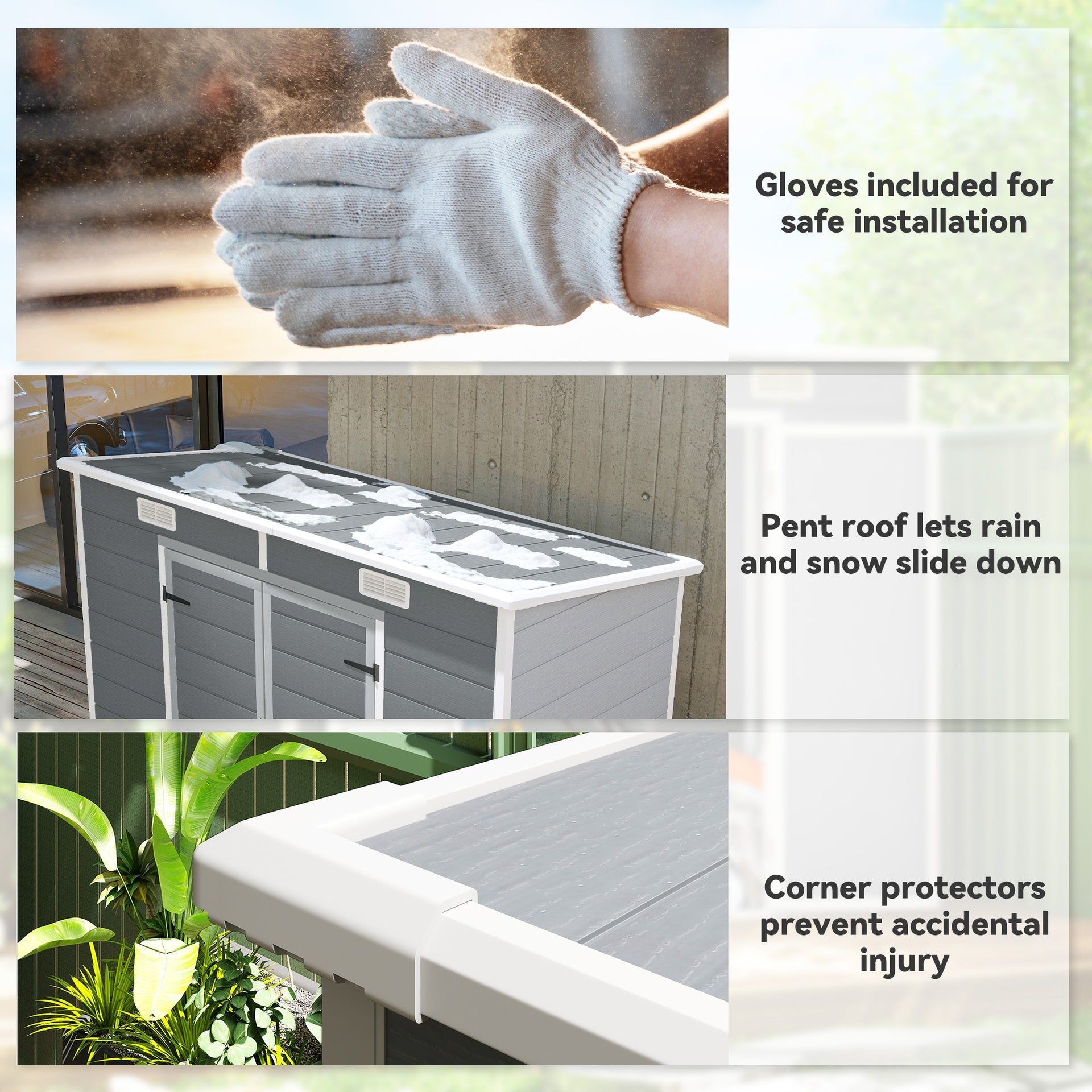 Outsunny 8' x 4' Plastic Outdoor Storage Shed with Floor, Window, Lockable Doors and Vents for Backyard Patio Lawn, Gray