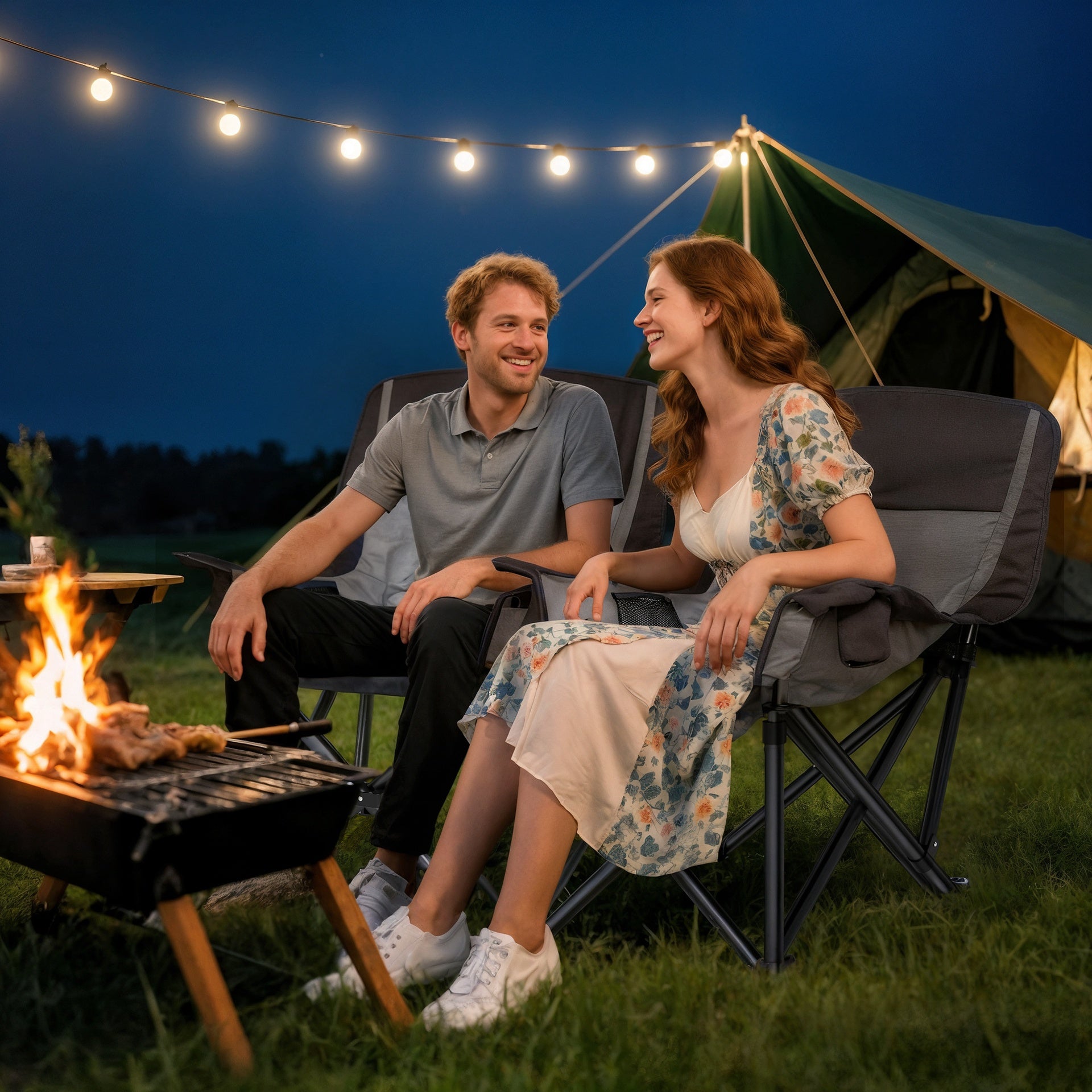 Outsunny Camping Chair for Adults, Portable Folding Camping Chair with Side Pockets, Cup Holders, Carry Bag, Black and Gray