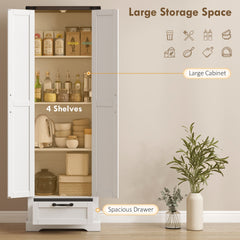 HOMCOM 71" Pantry Cabinet, Kitchen Storage Cabinet with Adjustable Shelves, Barn Doors and Drawer for Dining Room, White