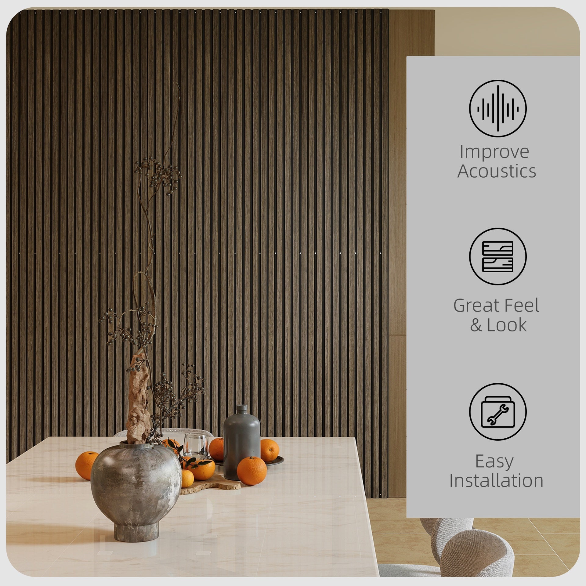 HOMCOM 95" x 8" Wood Panels for Wall, 4 Pack Acoustic Panels, Sound Absorbing Slat Wall For Interior Wall Decor, Home, Walnut