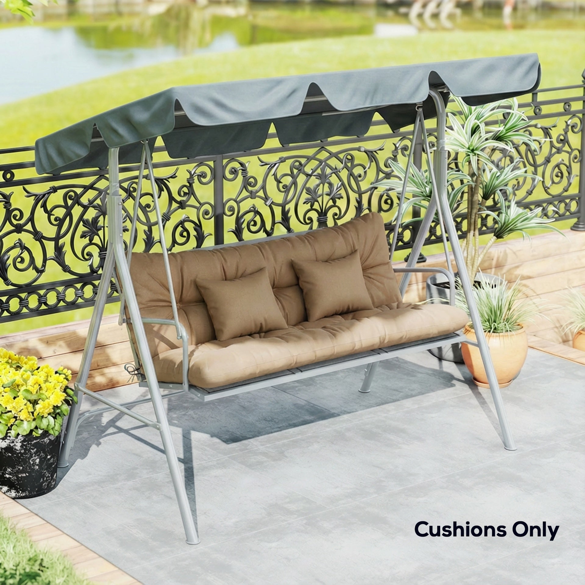 Outsunny 4-Piece Back and Seat Cushion Pillows Replacement and Pillows, Patio Chair Cushions Set with Ties, khaki