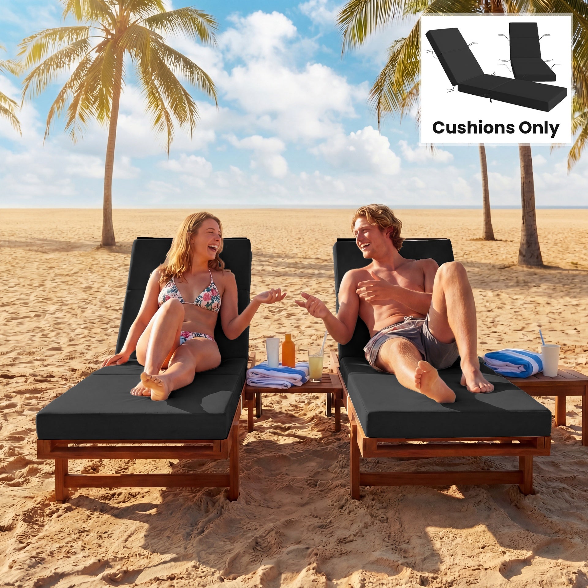 Outsunny Set of 2 Chaise Lounge Cushion, 4" Thick Outdoor Lounge Chair Cushions with Ties for Patio, 21" x 72", Gray