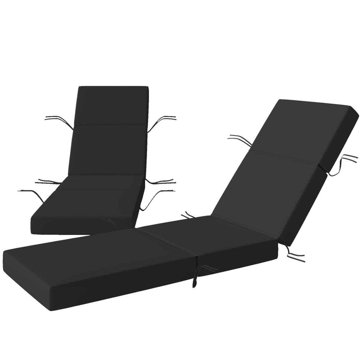 Outsunny Set of 2 Chaise Lounge Cushion, 4" Thick Outdoor Lounge Chair Cushions with Ties for Patio, 21" x 72", Gray