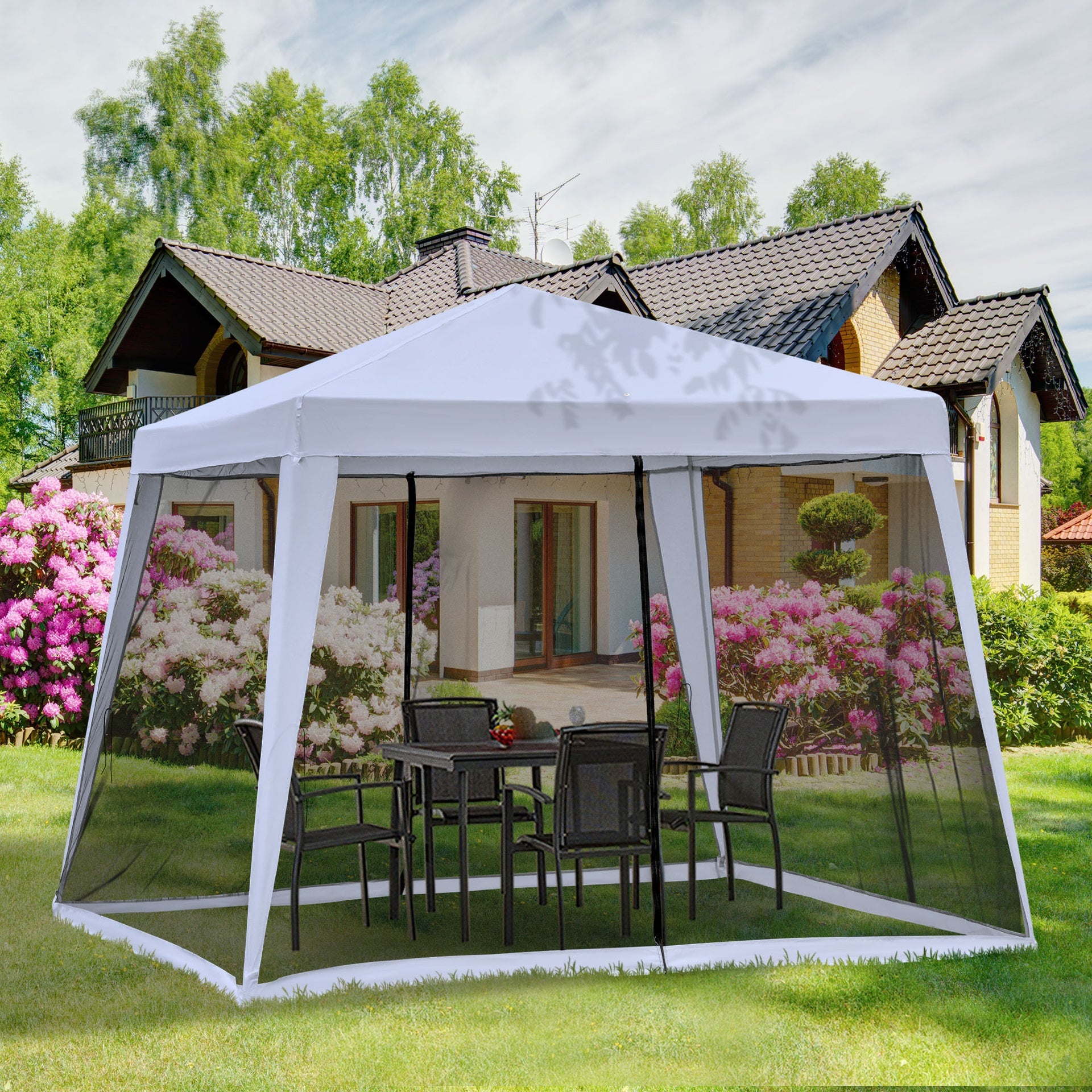 Outsunny 10'x10' Outdoor Party Tent Canopy with Mesh Sidewalls, Patio Gazebo Sun Shade Screen Shelter, gray