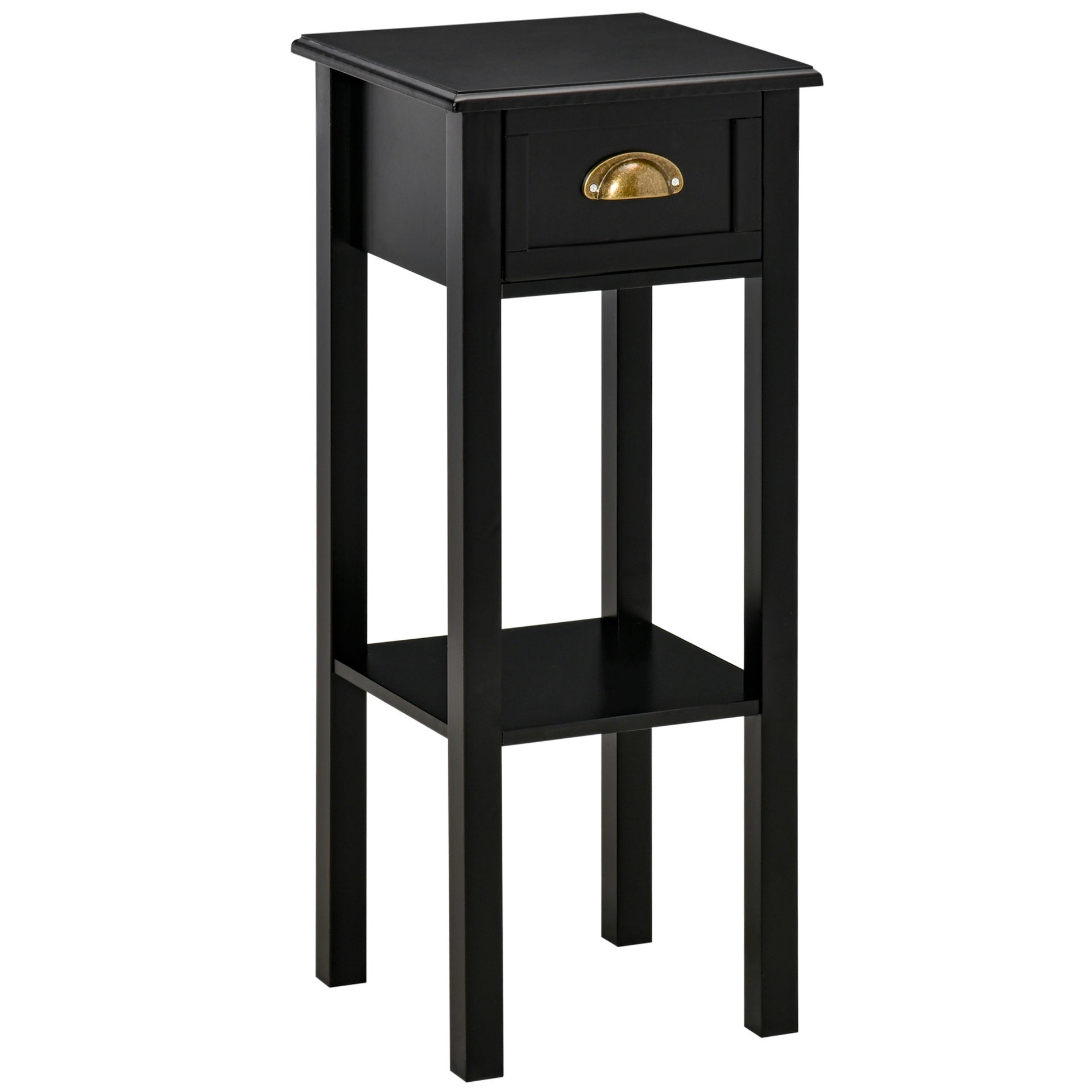 HOMCOM 2-Tier Side Table with Drawer Shelf, End Table for Living Room Hallway, Black