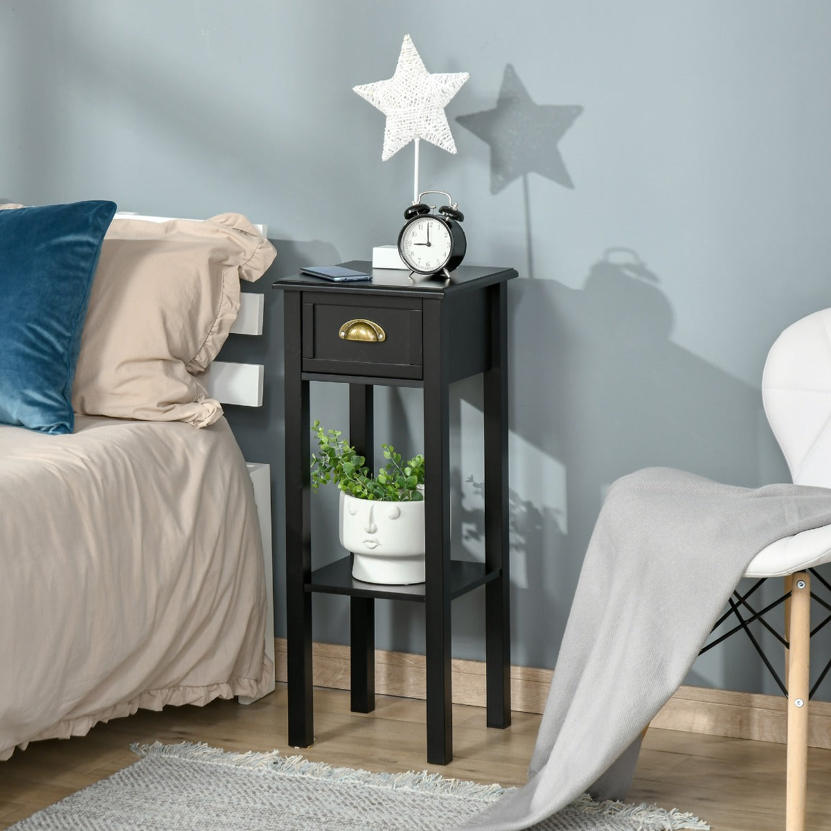 HOMCOM 2-Tier Side Table with Drawer Shelf, End Table for Living Room Hallway, Black