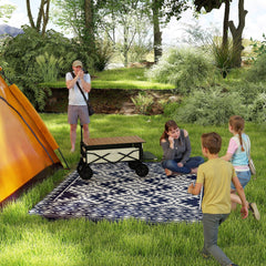 Outsunny Reversible Outdoor Rug, Waterproof Plastic Straw with Carry Bag, 8' x 10', Blue & White Rhombus Border