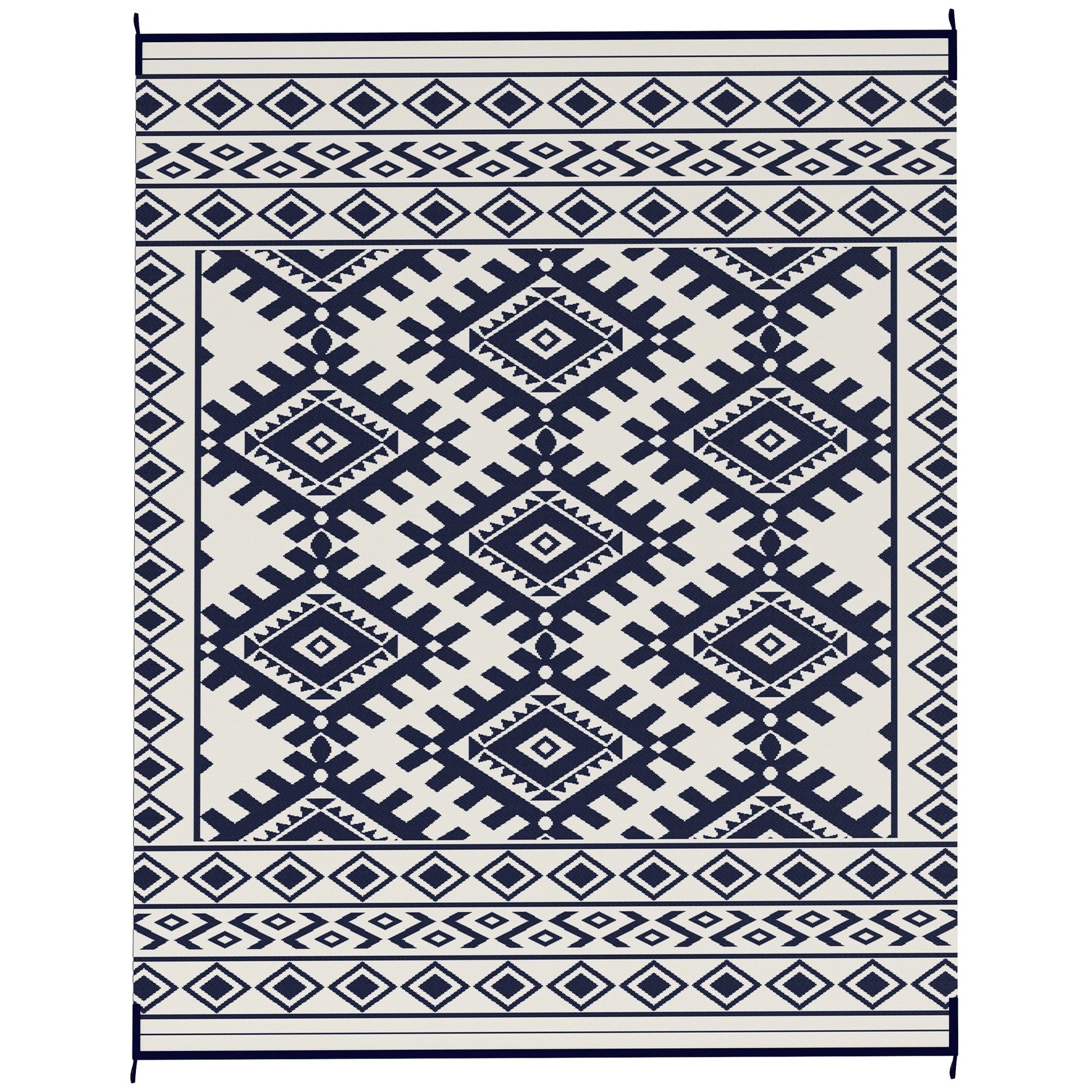 Outsunny Reversible Outdoor Rug, Waterproof Plastic Straw with Carry Bag, 8' x 10', Blue & White Rhombus Border
