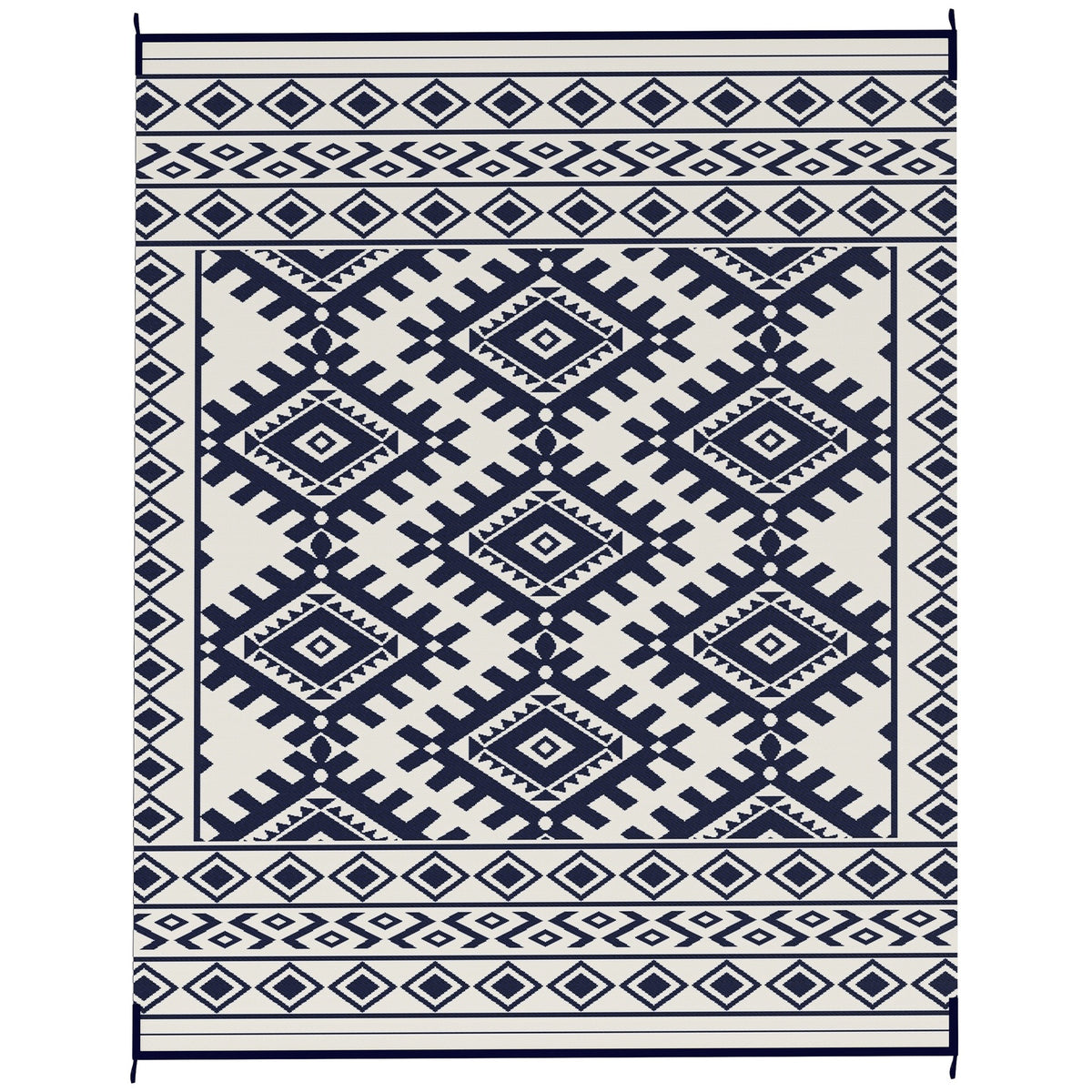 Outsunny Reversible Outdoor Rug, Waterproof Plastic Straw with Carry Bag, 8' x 10', Blue & White Rhombus Border