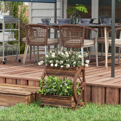 Outsunny Wooden Wagon Planter Box, 2-Tier Raised Garden Bed, for Vegetables Flowers Herbs, 22" x 13" x 22"
