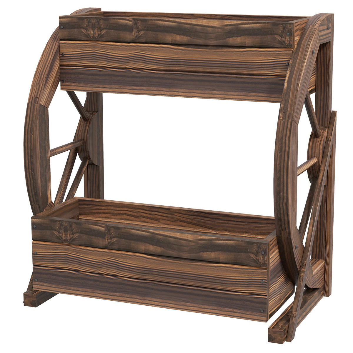 Outsunny Wooden Wagon Planter Box, 2-Tier Raised Garden Bed, for Vegetables Flowers Herbs, 22" x 13" x 22"