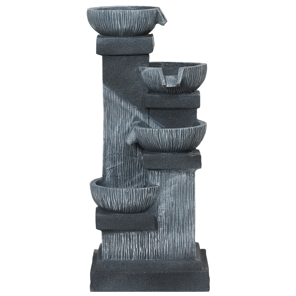 Outsunny 33.5" Water Fountain, 4-Tier Resin Cascading Bowls Outdoor Waterfall Fountain with LED Lights, Pump