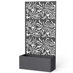 Outsunny Metal Planter Box with Trellis, 71" Tall Raised Garden Bed with Privacy Screen and Drainage Holes, Banana-Leaf Cut-Outs