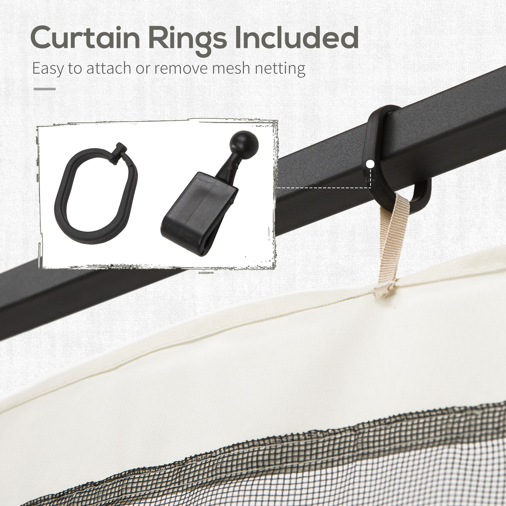 Outsunny 13x13 Gazebo Netting Mosquito Netting Screen with Zippers, Black Rings, High-Quality Polyester, Washable, Black