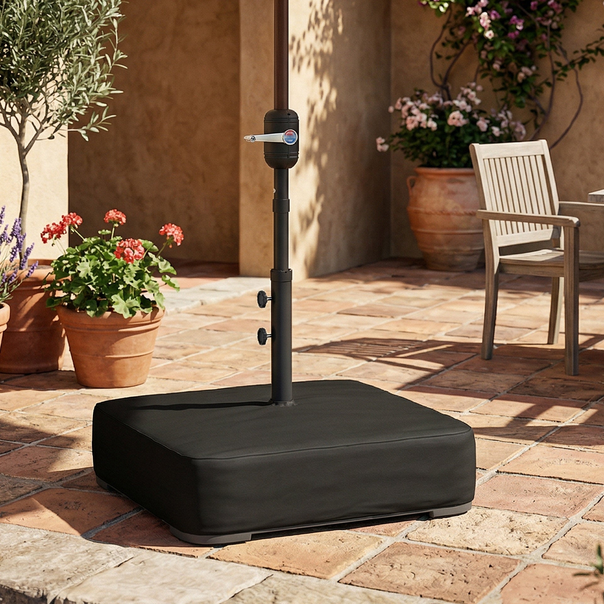 Outsunny Garden Parasol Base 176 lbs Sand Filled Heavy Duty Stand for Cantilever Umbrellas and 1.9" Poles Black