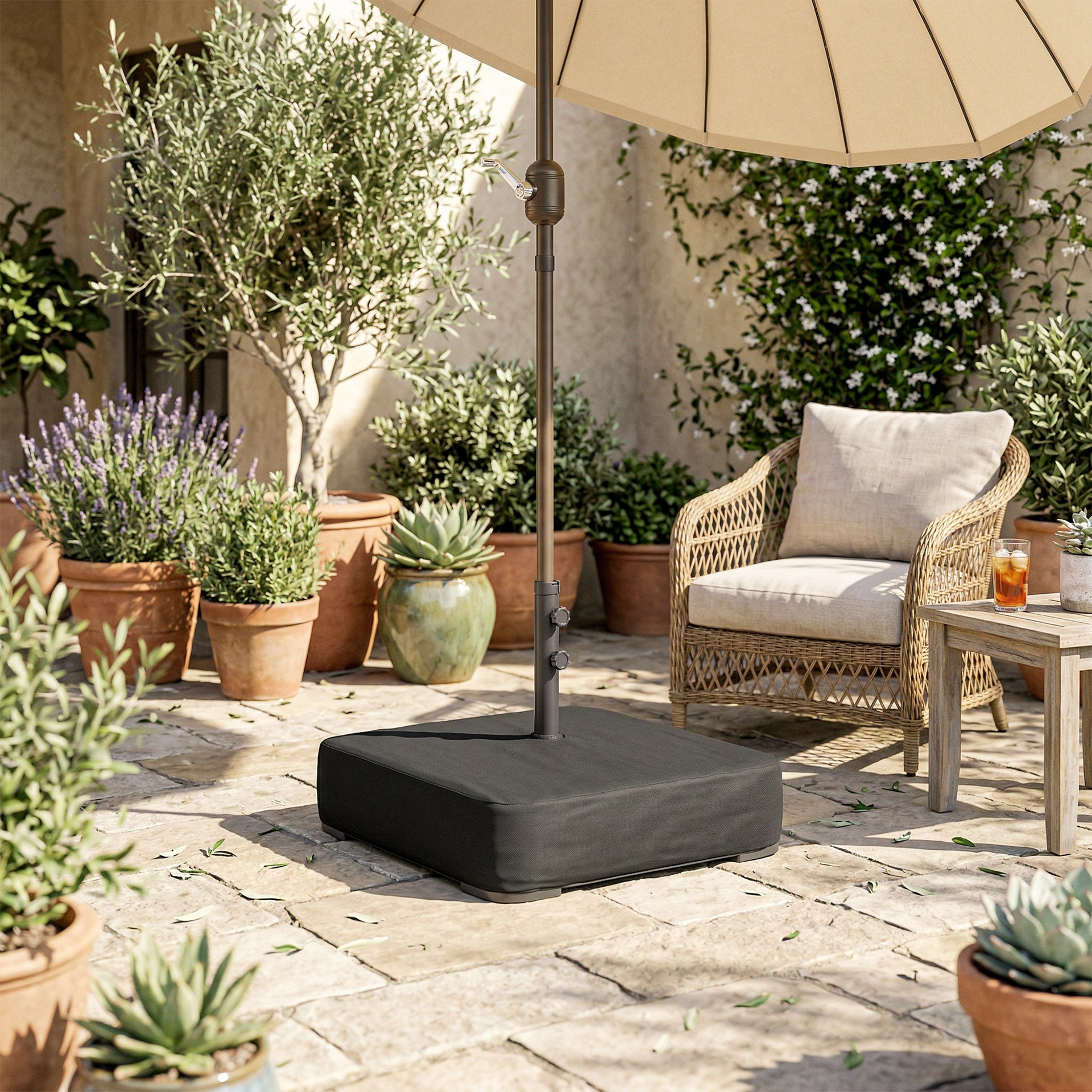 Outsunny Garden Parasol Base 176 lbs Sand Filled Heavy Duty Stand for Cantilever Umbrellas and 1.9" Poles Black
