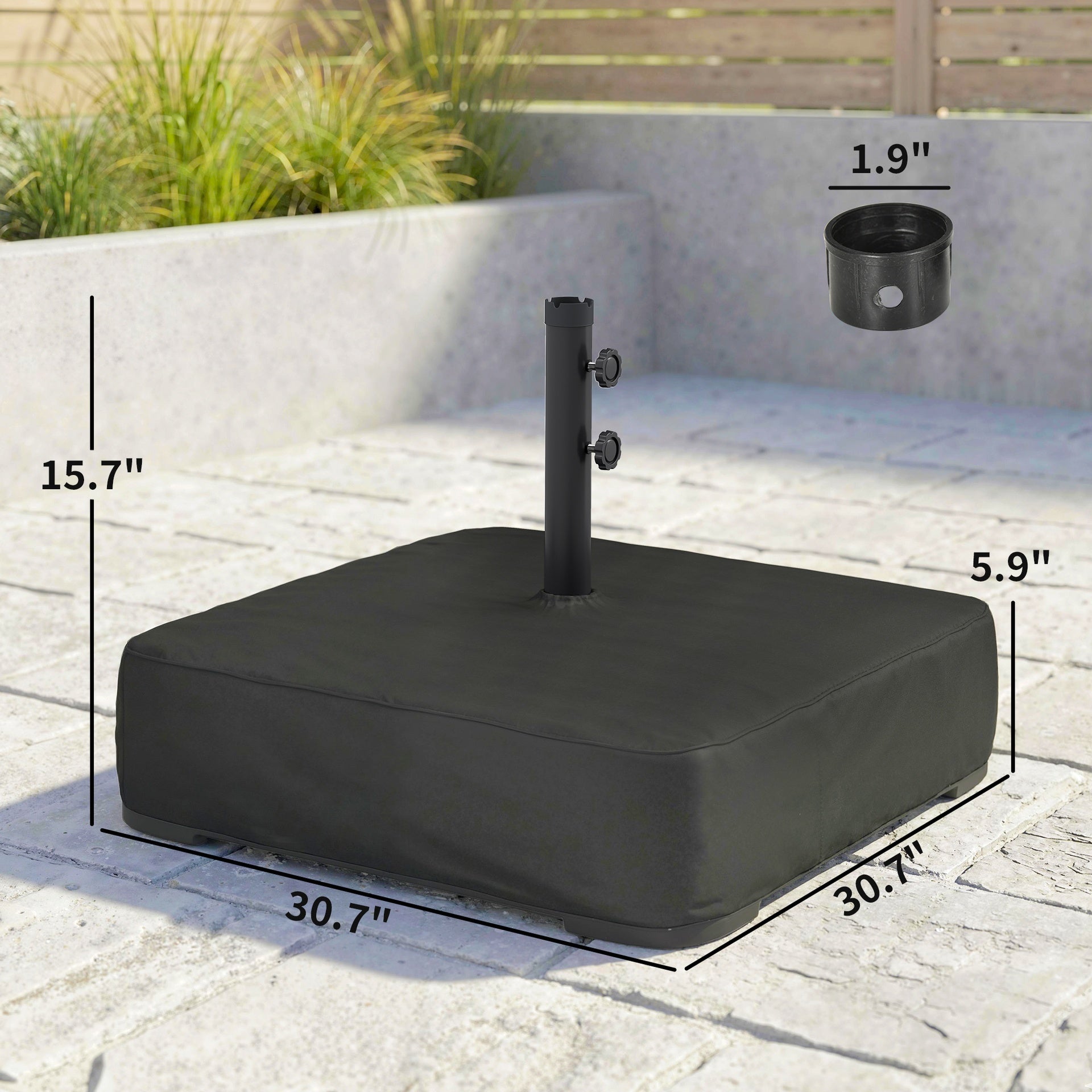 Outsunny Garden Parasol Base 176 lbs Sand Filled Heavy Duty Stand for Cantilever Umbrellas and 1.9" Poles Black