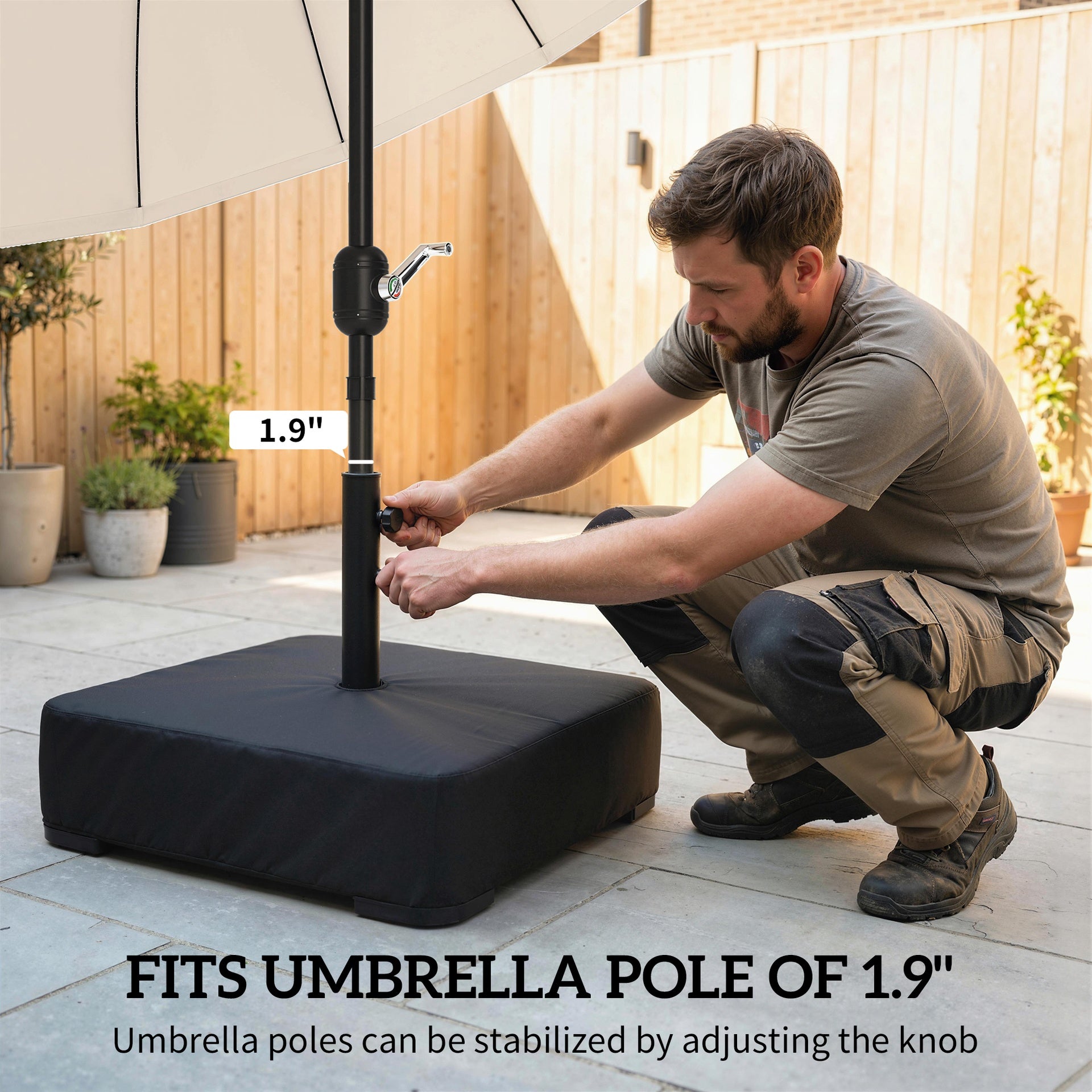 Outsunny Garden Parasol Base 176 lbs Sand Filled Heavy Duty Stand for Cantilever Umbrellas and 1.9" Poles Black