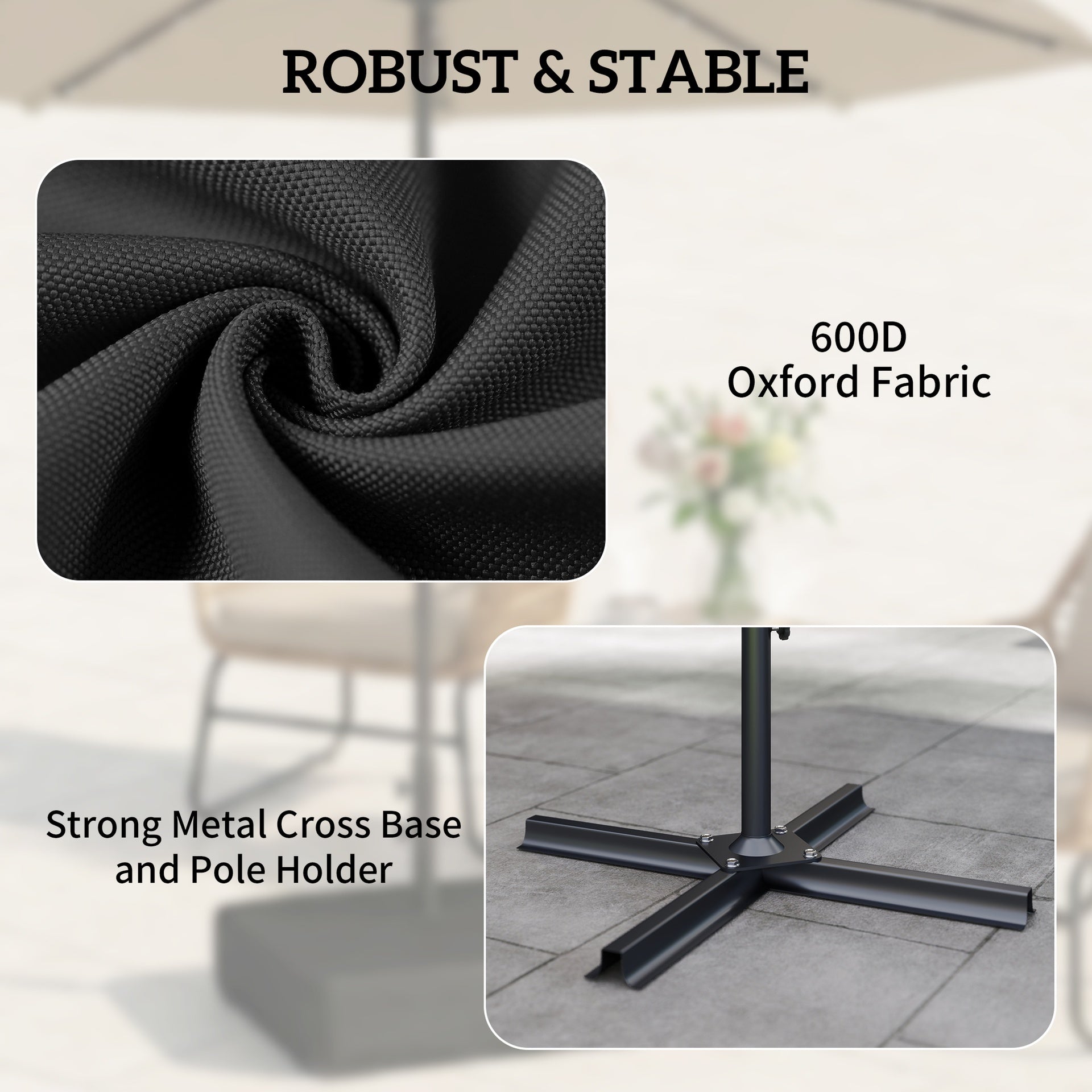 Outsunny Garden Parasol Base 176 lbs Sand Filled Heavy Duty Stand for Cantilever Umbrellas and 1.9" Poles Black