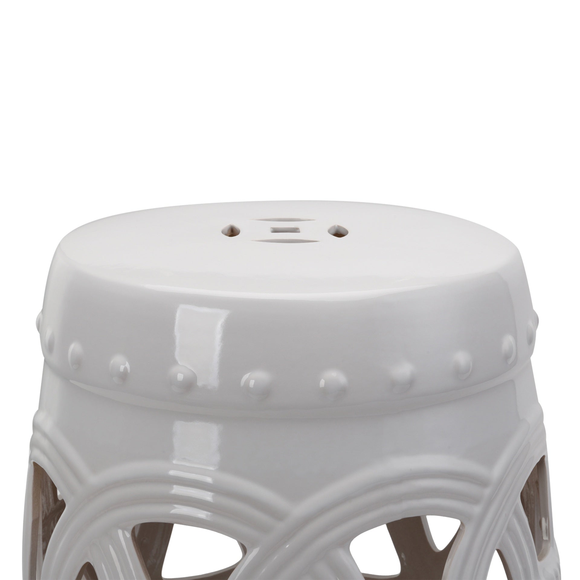 Outsunny 14" x 17" Ceramic Garden Stool with Double-Coin Knotted Ring Design & Strong Glazed Material, Decorative Outdoor Stool, Home Collection, White