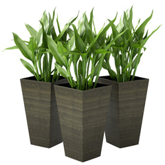 Outsunny Set of 3 Tall Planters, 28" Outdoor Planter w/ Drainage Holes, Faux Wood Plastic Flower Pots, Dark Brown