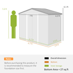 Outsunny 7x4 Garden Shed, Storage Shed with 4 Vents & 2 Sliding Doors, Garden Tool House for Backyard, Patio, Garage, Lawn,White